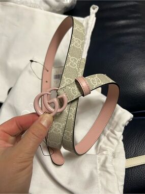 Gucci GG Marmont Leather Thin Women's Belt In Beige/Pink 2cm width